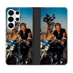 Housse cuir portefeuille Pour Samsung Galaxy S26 Ultra Musique Johnny Hallyday Moto