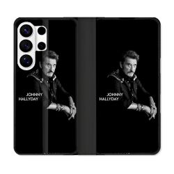 Housse cuir portefeuille Pour Samsung Galaxy S26 Ultra Musique Johnny Hallyday Noir