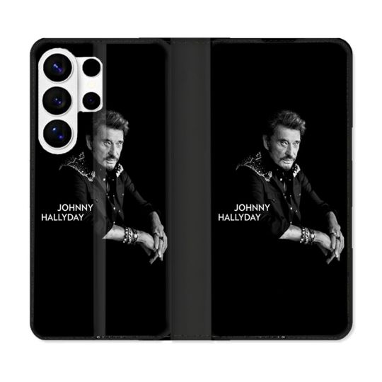 Housse cuir portefeuille Pour Samsung Galaxy S26 Ultra Musique Johnny Hallyday Noir