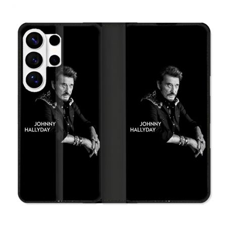 Housse cuir portefeuille Pour Samsung Galaxy S26 Ultra Musique Johnny Hallyday Noir