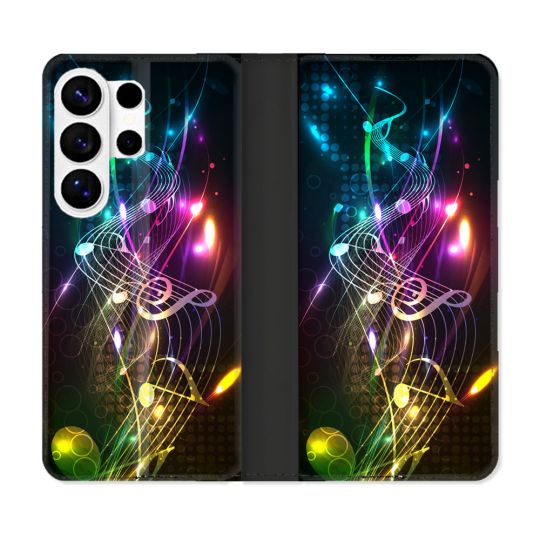Housse cuir portefeuille Pour Samsung Galaxy S26 Ultra Musique Partition Multicolore