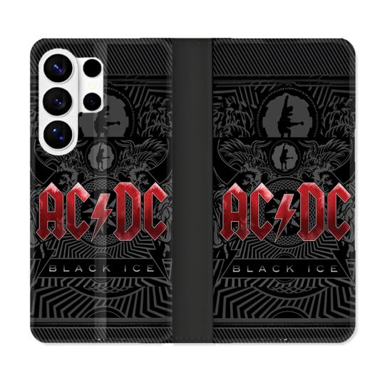 Housse cuir portefeuille Pour Samsung Galaxy S26 Ultra Musique Rock ACDC Rouge
