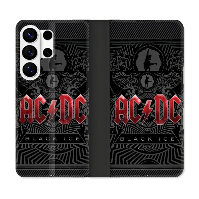 Housse cuir portefeuille Pour Samsung Galaxy S26 Ultra Musique Rock ACDC Rouge