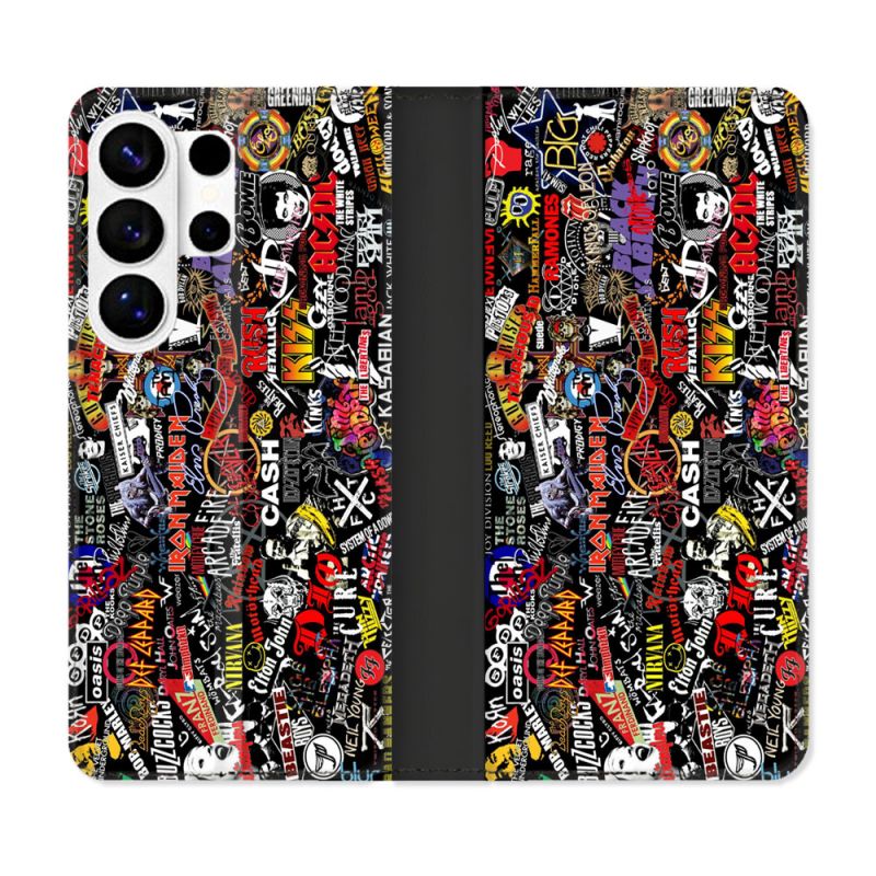 Housse cuir portefeuille Pour Samsung Galaxy S26 Ultra Musique Rock Groupe