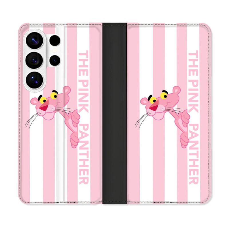 Housse cuir portefeuille Pour Samsung Galaxy S26 Ultra Panthere Rose