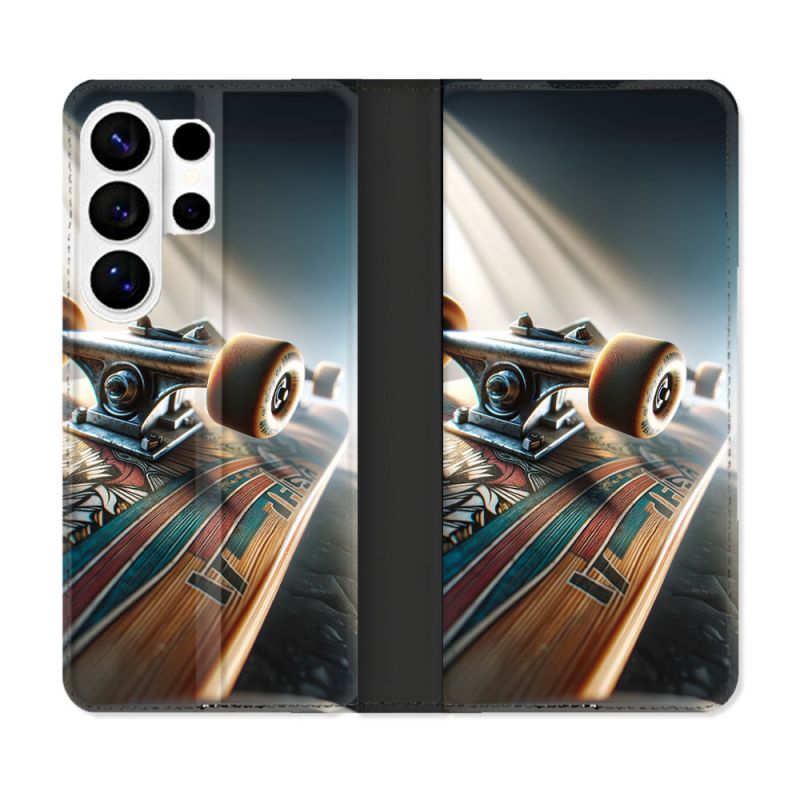 Housse cuir portefeuille Pour Samsung Galaxy S26 Ultra Planche Skate