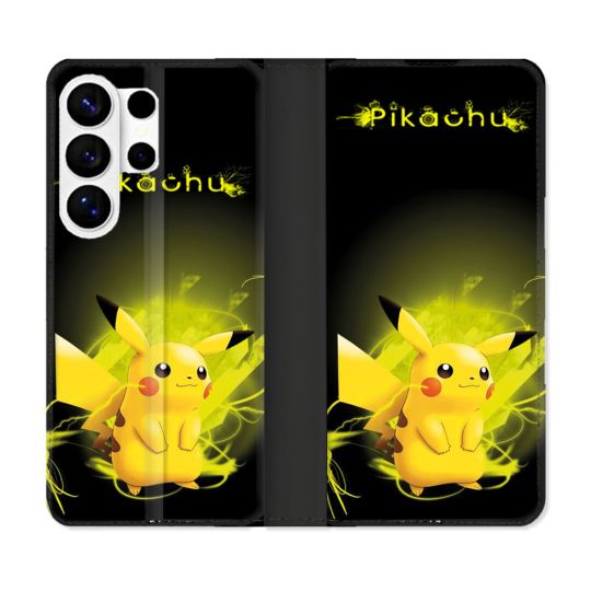 Housse cuir portefeuille Pour Samsung Galaxy S26 Ultra Pokemon Pikachu Eclair