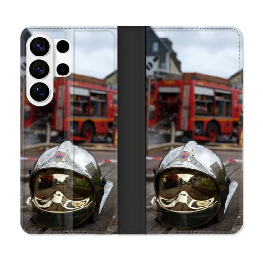 Housse cuir portefeuille Pour Samsung Galaxy S26 Ultra Pompier Casque Camion