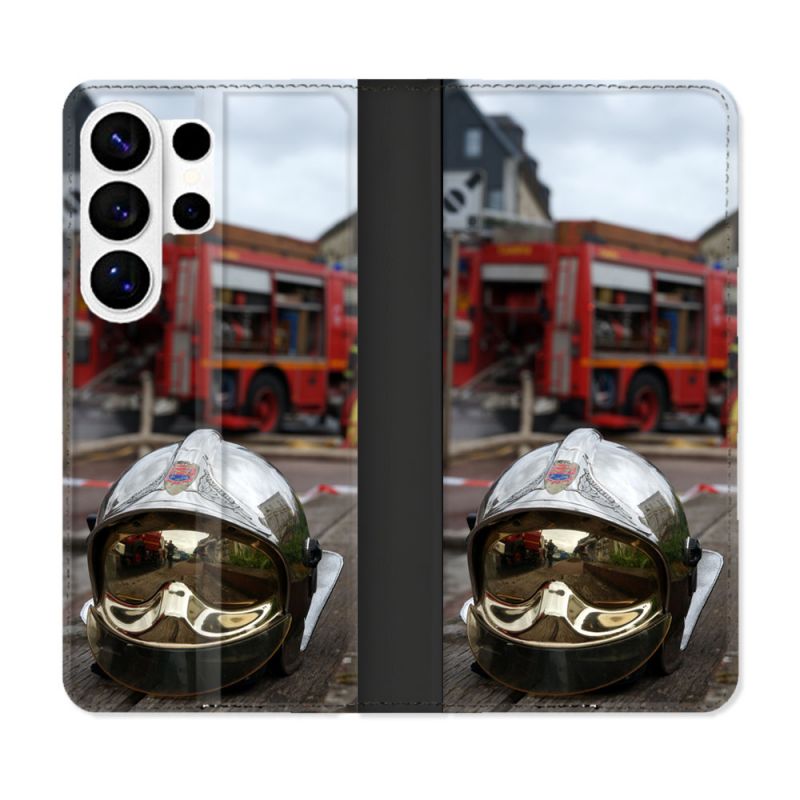 Housse cuir portefeuille Pour Samsung Galaxy S26 Ultra Pompier Casque Camion