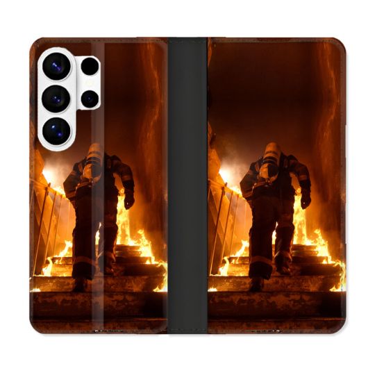 Housse cuir portefeuille Pour Samsung Galaxy S26 Ultra Pompier Escalier