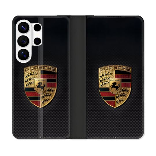 Housse cuir portefeuille Pour Samsung Galaxy S26 Ultra Porsche Carbone