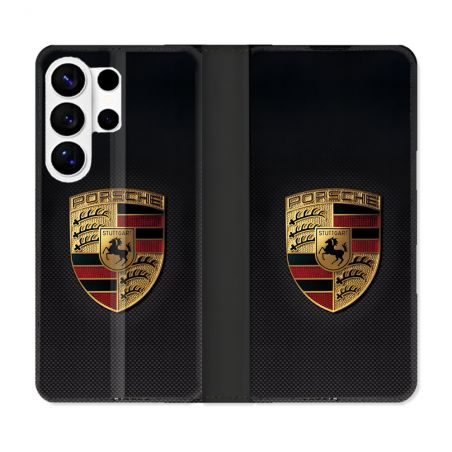 Housse cuir portefeuille Pour Samsung Galaxy S26 Ultra Porsche Carbone