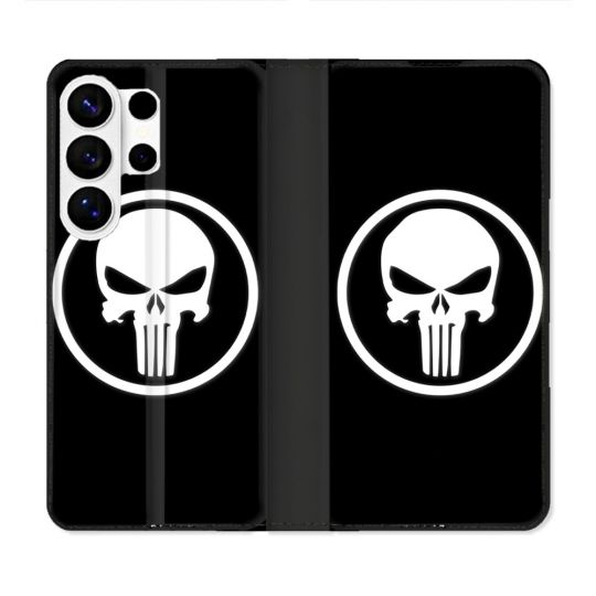 Housse cuir portefeuille Pour Samsung Galaxy S26 Ultra Punisher