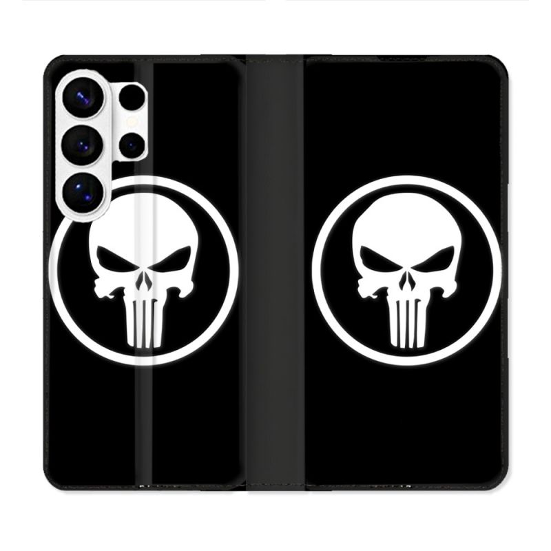 Housse cuir portefeuille Pour Samsung Galaxy S26 Ultra Punisher