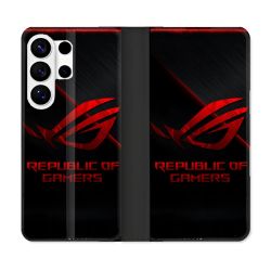 Housse cuir portefeuille Pour Samsung Galaxy S26 Ultra ROG Rouge