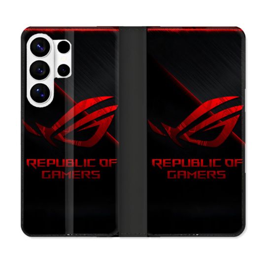 Housse cuir portefeuille Pour Samsung Galaxy S26 Ultra ROG Rouge
