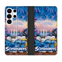 Housse cuir portefeuille Pour Samsung Galaxy S26 Ultra Schtroumpfs Forêt