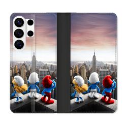 Housse cuir portefeuille Pour Samsung Galaxy S26 Ultra Schtroumpfs New York