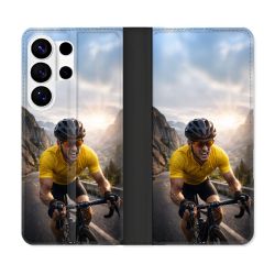 Housse cuir portefeuille Pour Samsung Galaxy S26 Ultra Sport Cyclisme Maillot Jaune