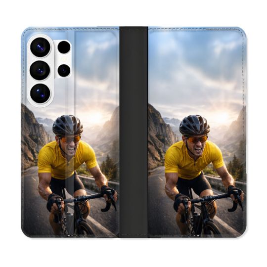 Housse cuir portefeuille Pour Samsung Galaxy S26 Ultra Sport Cyclisme Maillot Jaune