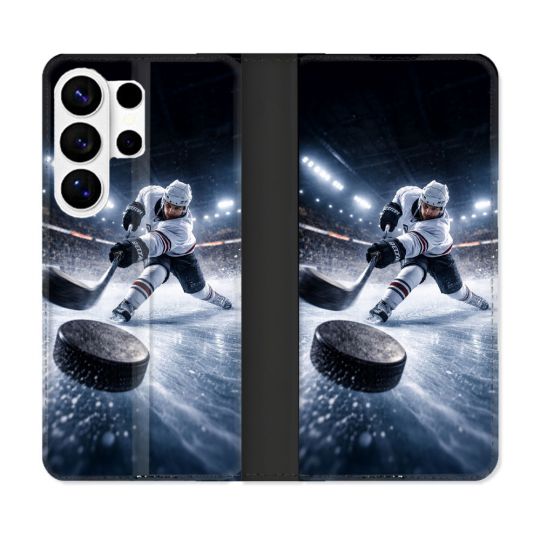 Housse cuir portefeuille Pour Samsung Galaxy S26 Ultra Sport Hockey sur Glace