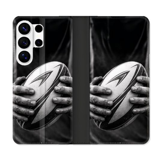 Housse cuir portefeuille Pour Samsung Galaxy S26 Ultra Sport Rugby Ballon Moderne