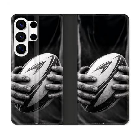 Housse cuir portefeuille Pour Samsung Galaxy S26 Ultra Sport Rugby Ballon Moderne