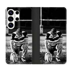 Housse cuir portefeuille Pour Samsung Galaxy S26 Ultra Sport Rugby Noir Blanc