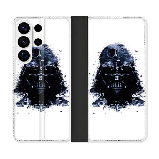 Housse cuir portefeuille Pour Samsung Galaxy S26 Ultra Star Wars - Dark Vador Blanc