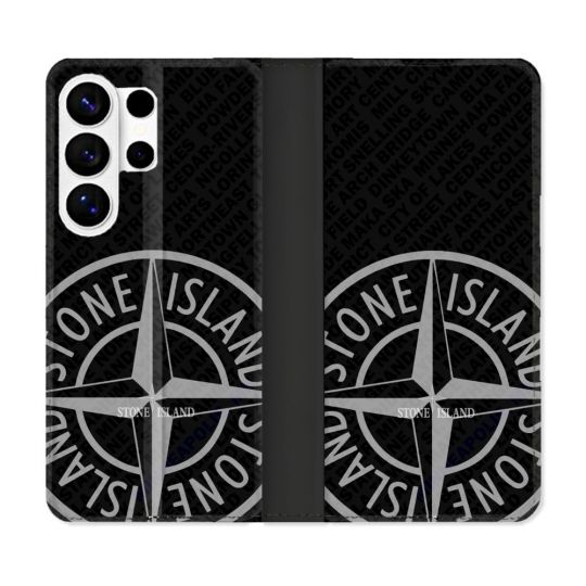 Housse cuir portefeuille Pour Samsung Galaxy S26 Ultra Stone Island Gris