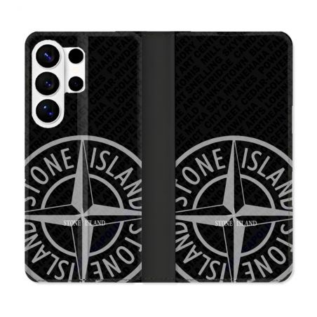 Housse cuir portefeuille Pour Samsung Galaxy S26 Ultra Stone Island Gris