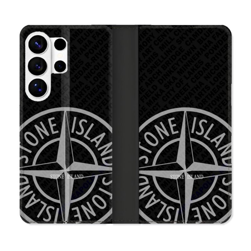 Housse cuir portefeuille Pour Samsung Galaxy S26 Ultra Stone Island Gris