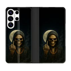 Housse cuir portefeuille Pour Samsung Galaxy S26 Ultra Tete de Mort Doigt 2026