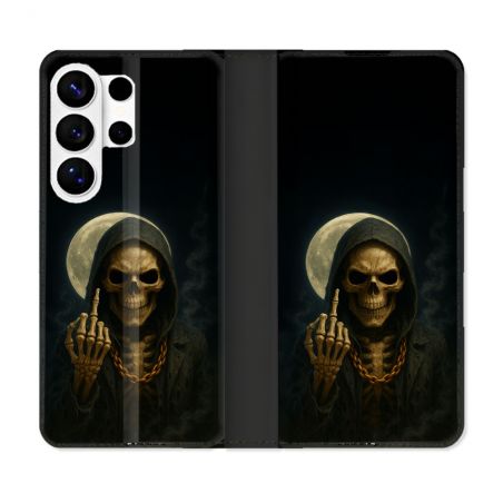 Housse cuir portefeuille Pour Samsung Galaxy S26 Ultra Tete de Mort Doigt 2026