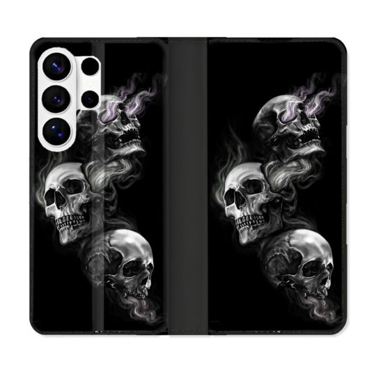 Housse cuir portefeuille Pour Samsung Galaxy S26 Ultra Tete de Mort Triple