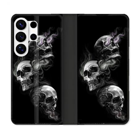 Housse cuir portefeuille Pour Samsung Galaxy S26 Ultra Tete de Mort Triple