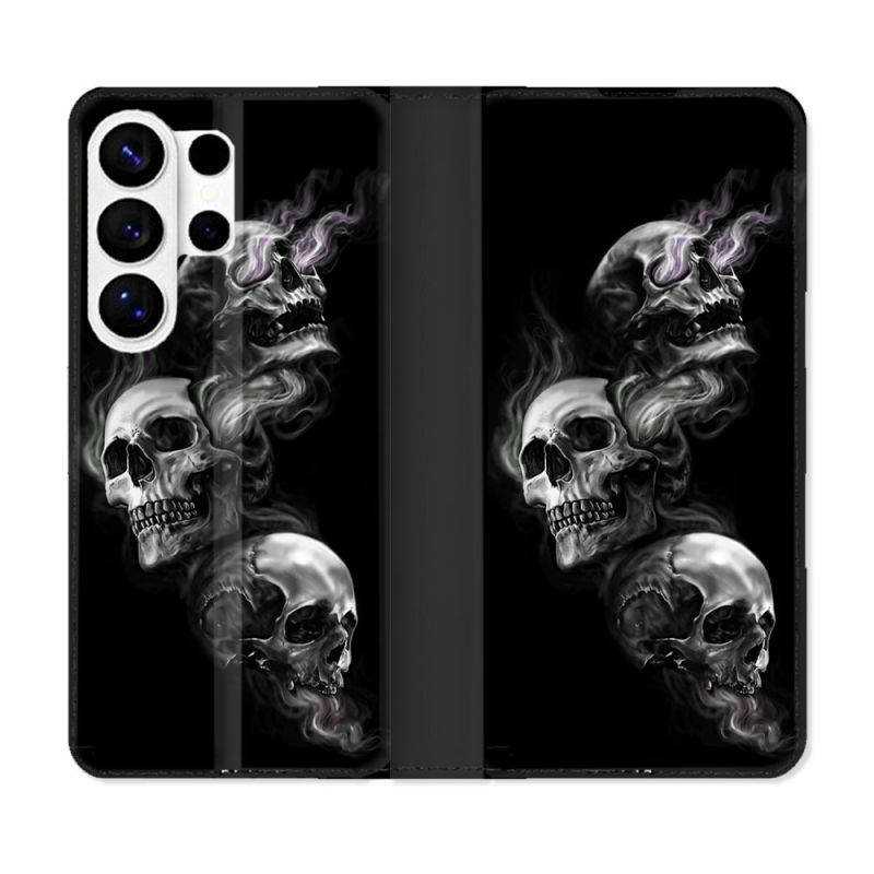 Housse cuir portefeuille Pour Samsung Galaxy S26 Ultra Tete de Mort Triple