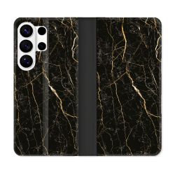 Housse cuir portefeuille Pour Samsung Galaxy S26 Ultra Texture Marbre Noir