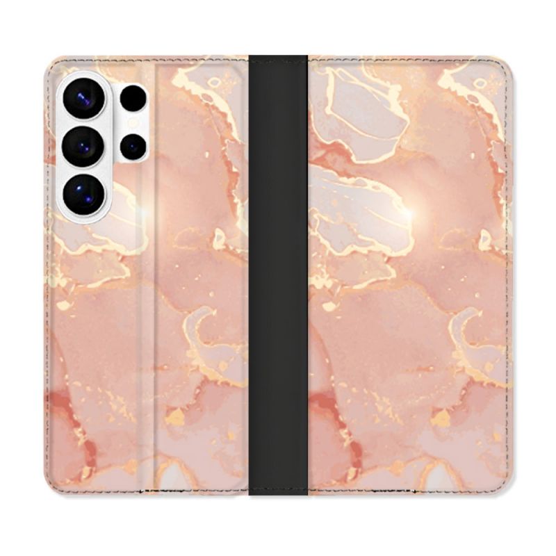 Housse cuir portefeuille Pour Samsung Galaxy S26 Ultra Texture Marbre Rose