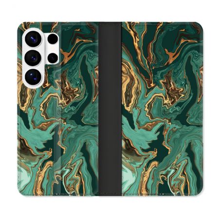 Housse cuir portefeuille Pour Samsung Galaxy S26 Ultra Texture Marbre Vert