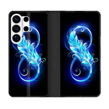 Housse cuir portefeuille Pour Samsung Galaxy S26 Ultra Texture Plume Infini Bleu
