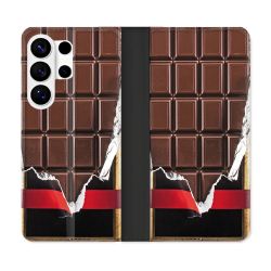 Housse cuir portefeuille Pour Samsung Galaxy S26 Ultra Texture Trompe Oeil Chocolat
