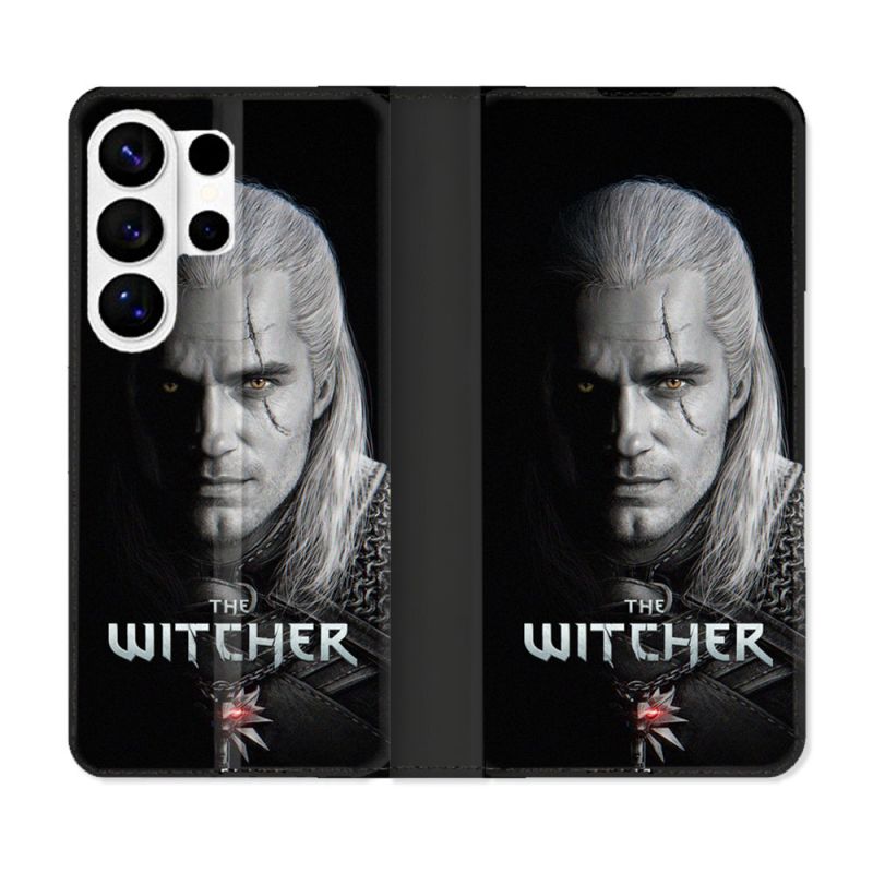 Housse cuir portefeuille Pour Samsung Galaxy S26 Ultra The Witcher Noir