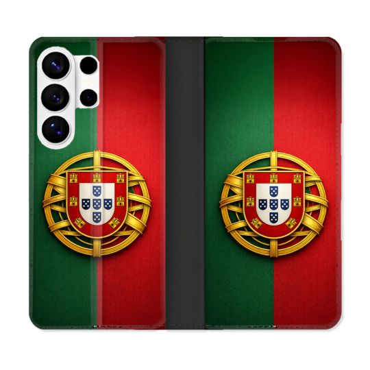 Housse cuir portefeuille Pour Samsung Galaxy S26 Ultra Voyage Drapeau Portugal