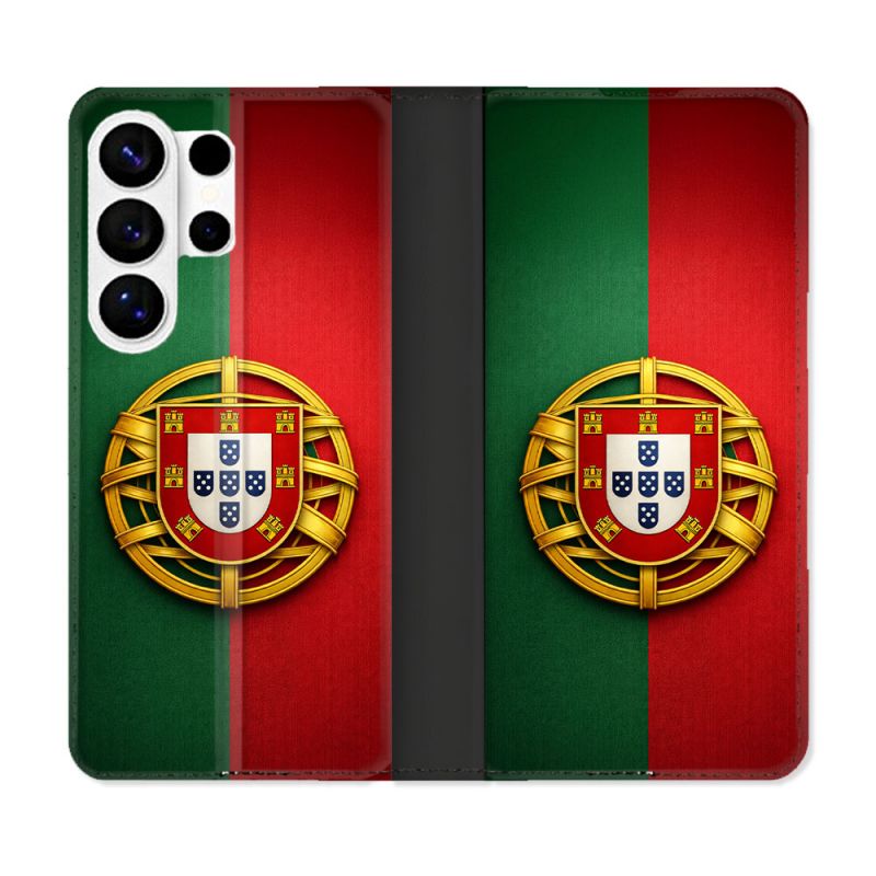 Housse cuir portefeuille Pour Samsung Galaxy S26 Ultra Voyage Drapeau Portugal