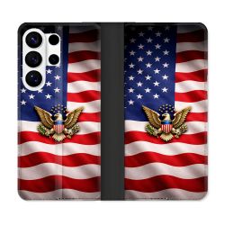 Housse cuir portefeuille Pour Samsung Galaxy S26 Ultra Voyage Drapeau USA Etats Unis