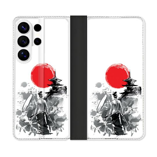 Housse cuir portefeuille Pour Samsung Galaxy S26 Ultra Voyage Japon Femme