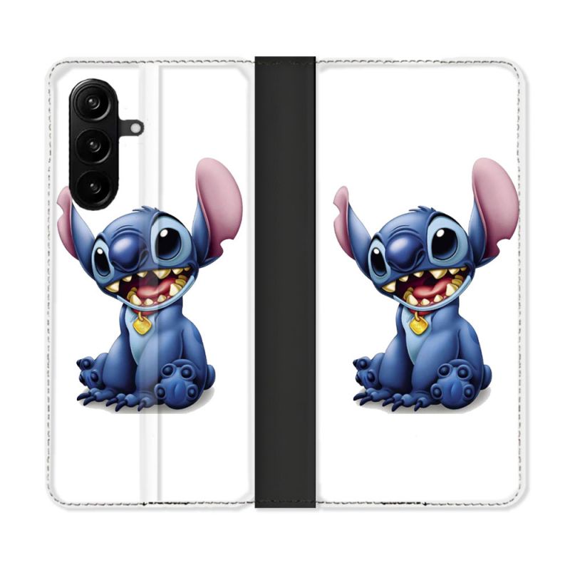 Housse Cuir Portefeuille Pour Samsung Galaxy A57 5G Stitch Blanc