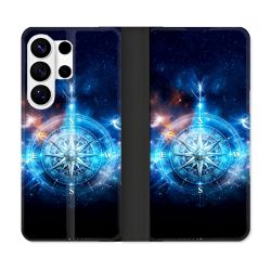 Housse cuir portefeuille Pour Samsung Galaxy S26 Ultra Voyage Rose des Vents Stellaire