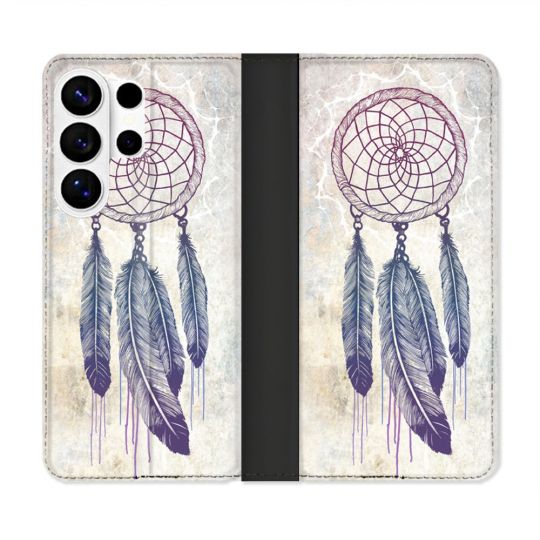 Housse cuir portefeuille Pour Samsung Galaxy S26 Ultra Zen Attrape Reve Blanc